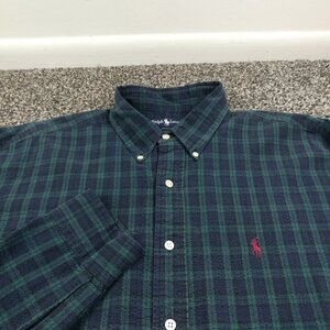 Vintage Polo Ralph Lauren Shirt Seersucker Blackwatch Plaid L/S Button Mens XL